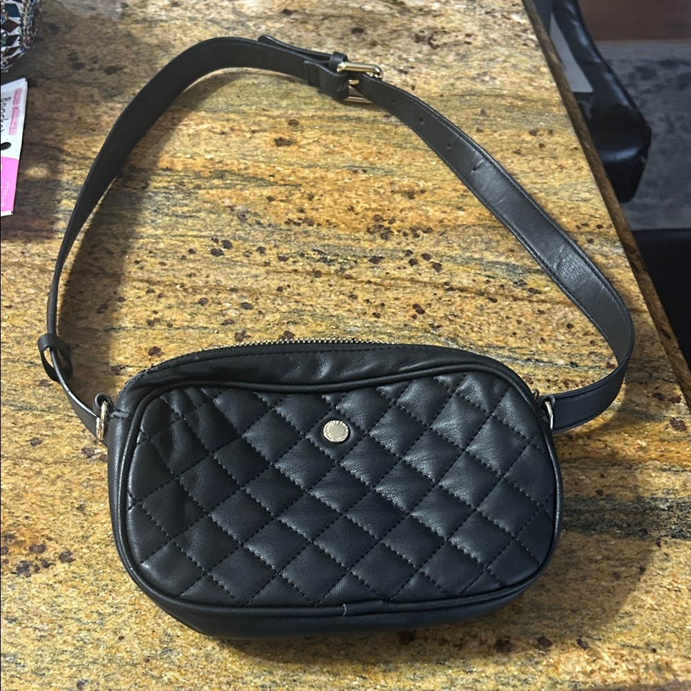 Black Quilted Leather like  Crossbody Bag